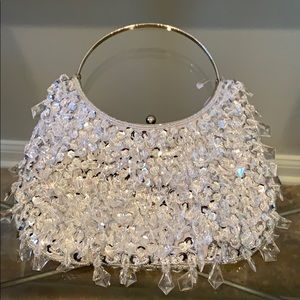 NWOT Evening Formal Silver Sequin Crystal Purse